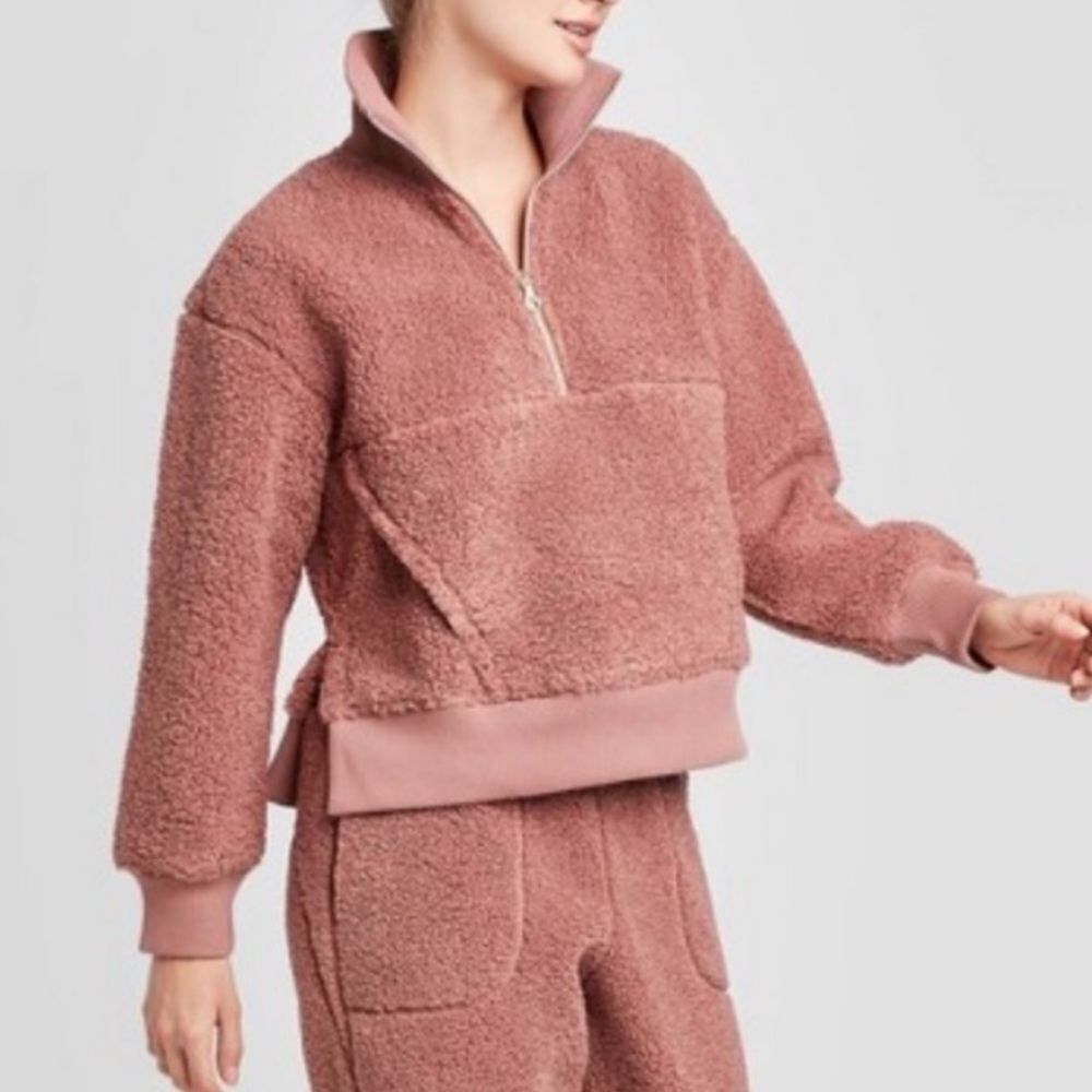 JoyLab Cozy Rose Mauve Pinkâ1/2 zip Sherpa Jacket size large